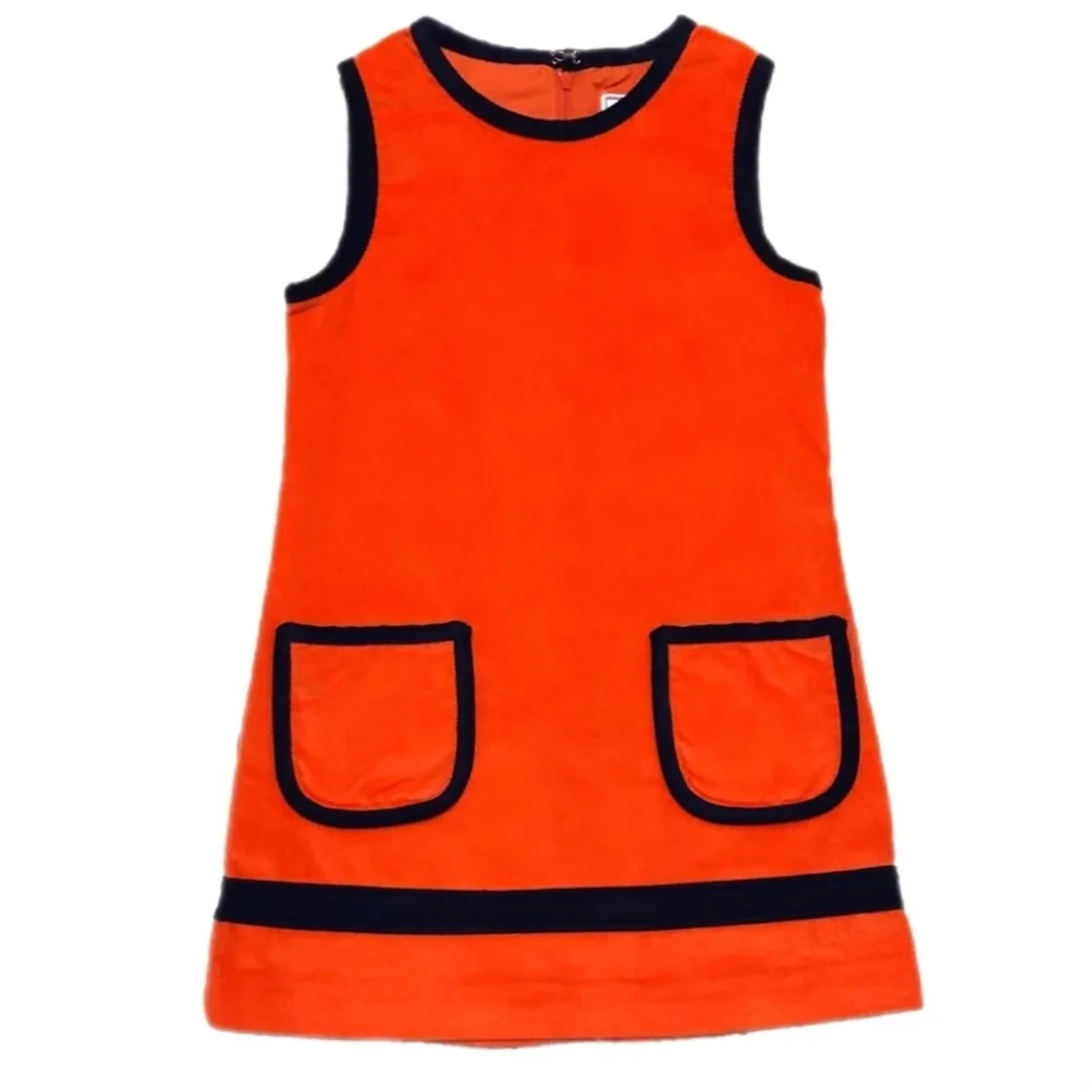 Kids Dress Grace Shift Retro Mod Corduroy Pumpkin Orange & Navy Blue Girls 2T